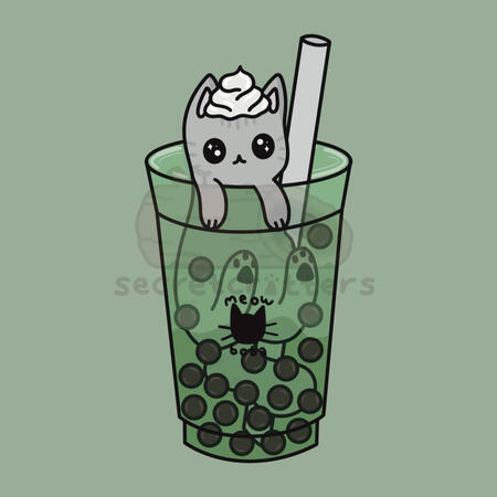 Character 'Matcha' Original character design of a cat in a cup of matcha boba