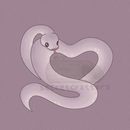 Original character design of a pink python, creating a heart shape with its body.