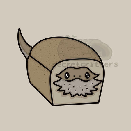 Character 'Breaded Dragon' Original character design of a bearded dragon, incorporating the common misspelling of 'bearded' as 'breaded' into its design.