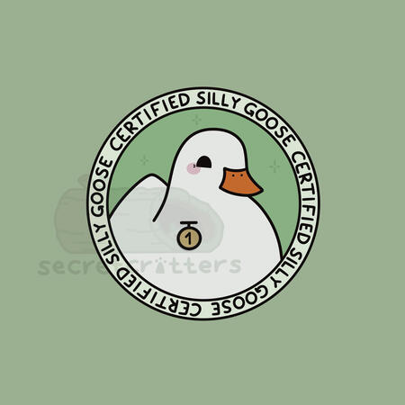 Original character design of a certified silly goose in a pin/ badge style