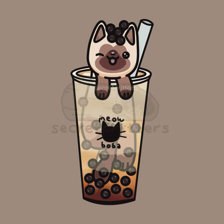Original character design of a cat in a cup of brown sugar boba