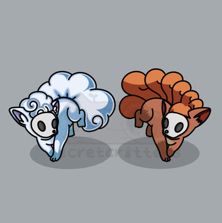 Artwork of 'Vulpix' and 'Alolan Vulpix' from franchise 'Pokémon'